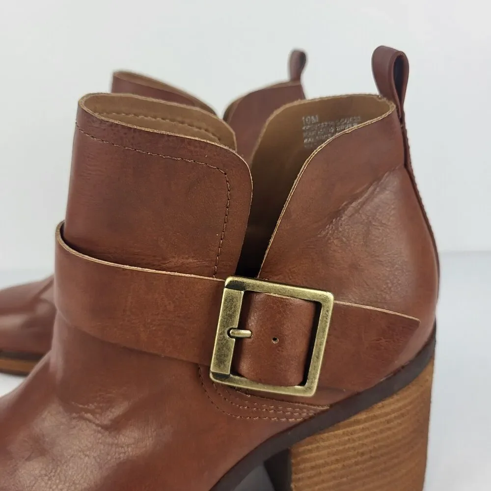 Korks Kari Ankle Booties Pull On Buckle Tan Comfort Padded Wooden 10 M